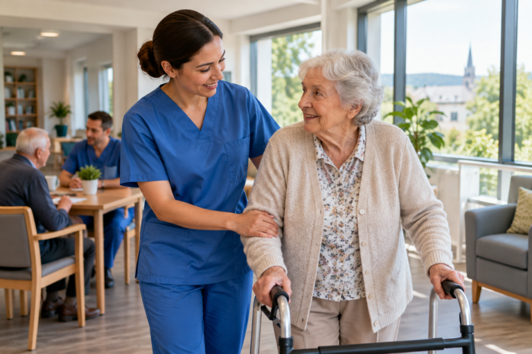 Ireland Healthcare Assistant Jobs: Permit and Salary Guide — care assistant supporting an elderly resident
